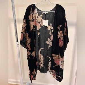 DR2 Black Kimono with Pink and Tan Floral Design